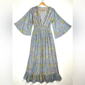 Paani Blue Flowy Ditsy Print Ruffle Maxi Dress Fairy Party